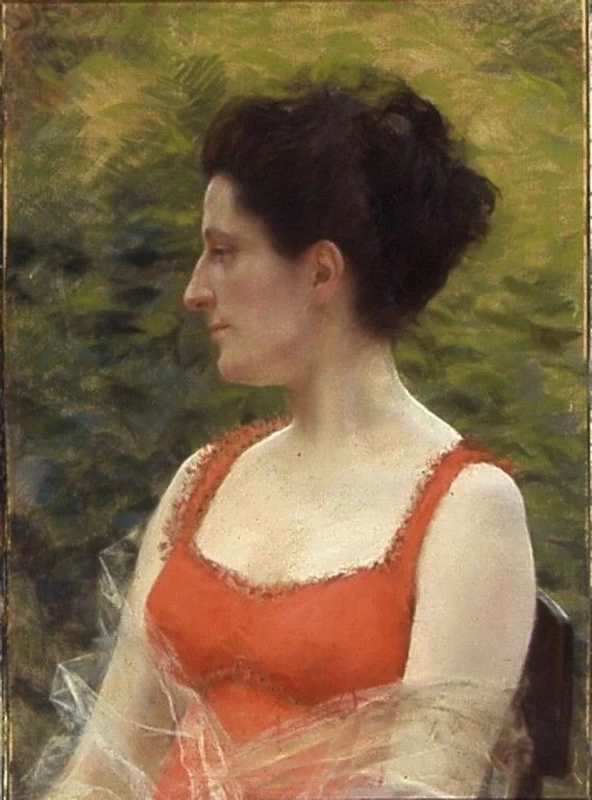 Elisa Dantan di profilo con un abito impero rosso - dal Saint, Cloud, museo Avelines